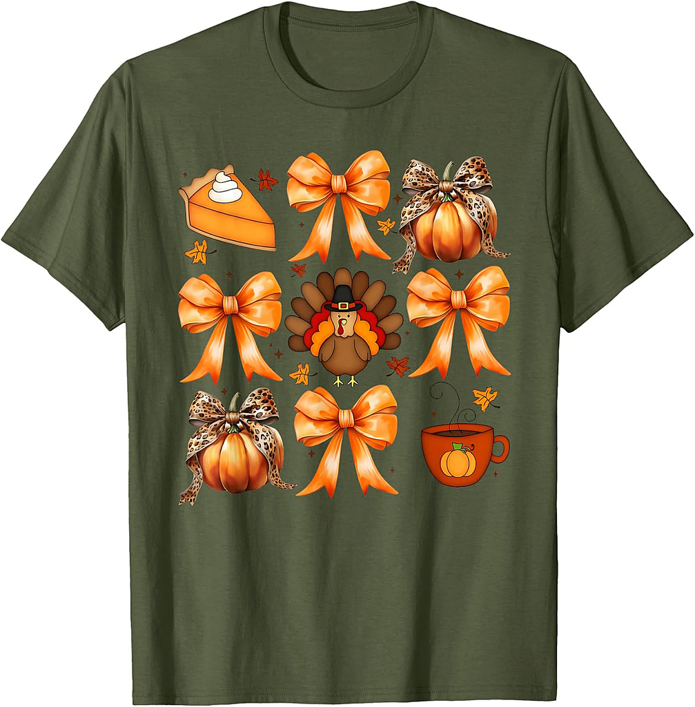 Coquette Bow Pumpkin Pie Turkey Thanksgiving Autumn Fall T-Shirt