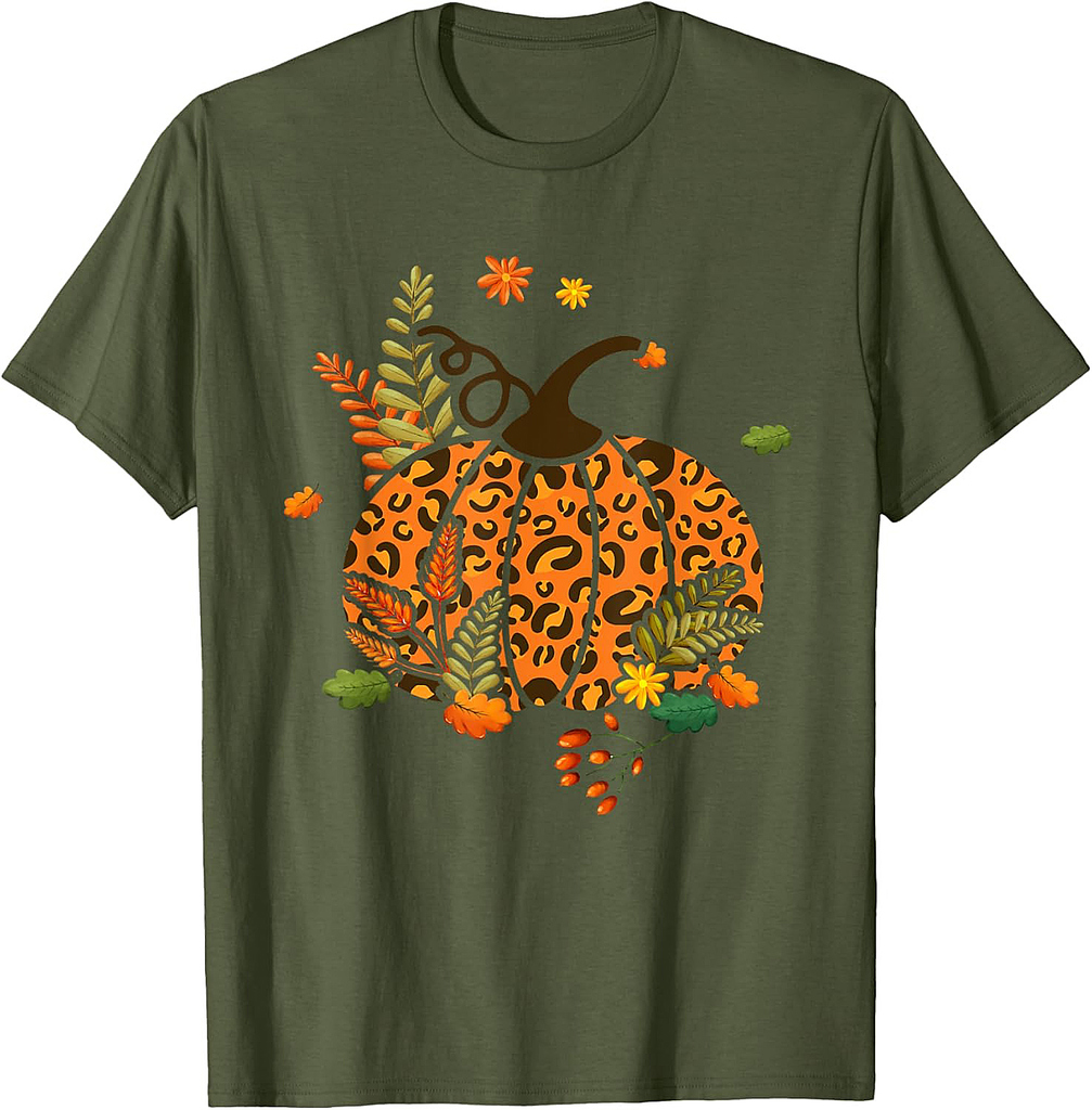 Leopard Print Pumpkin Halloween Fall Autumn Thanksgiving T-Shirt