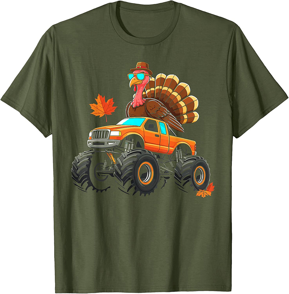 Turkey riding monster truck thanksgiving day fall autumn T-Shirt