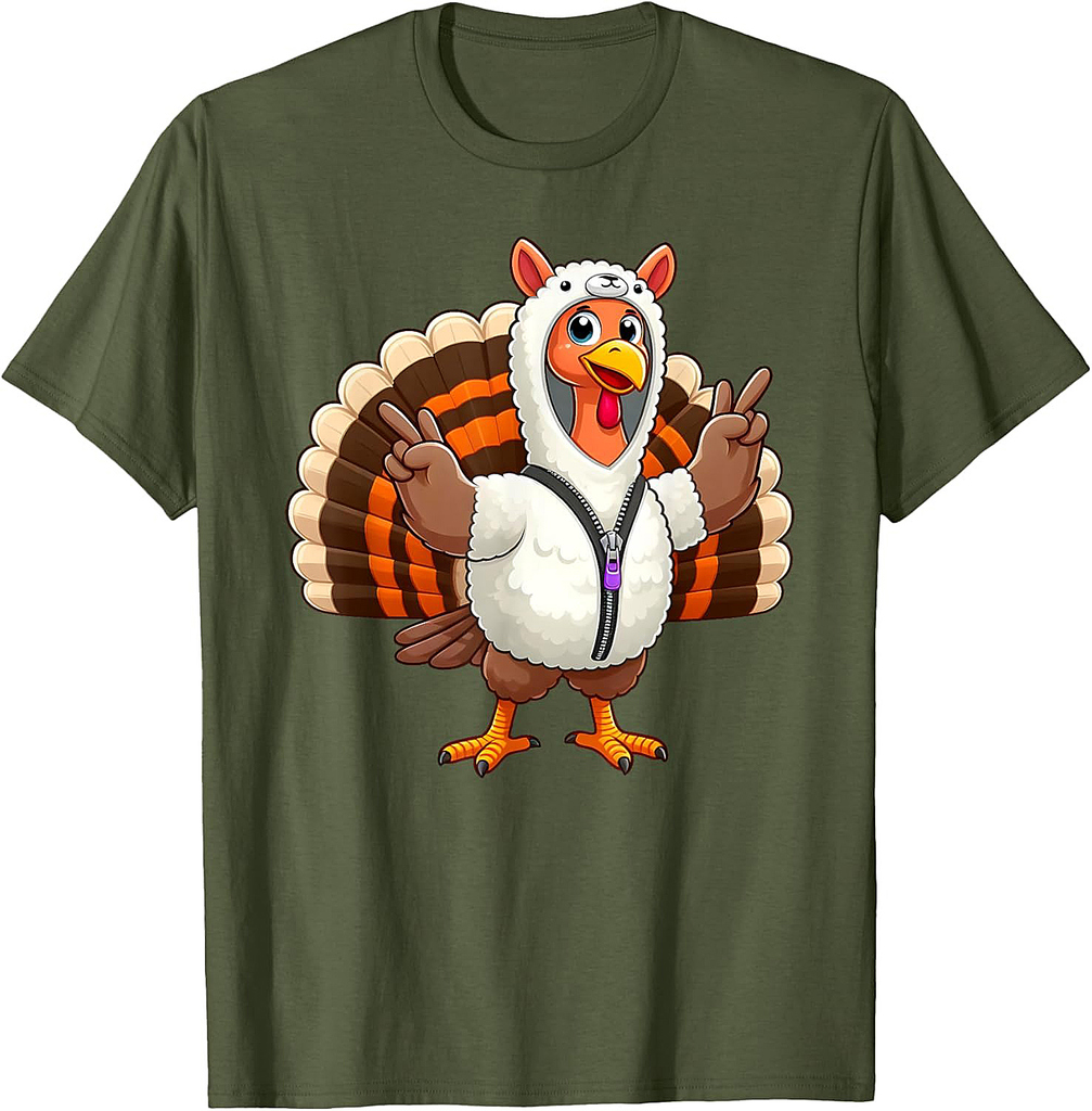 Turkey Costume Llama Funny Thanksgiving Turkey Women Men T-Shirt