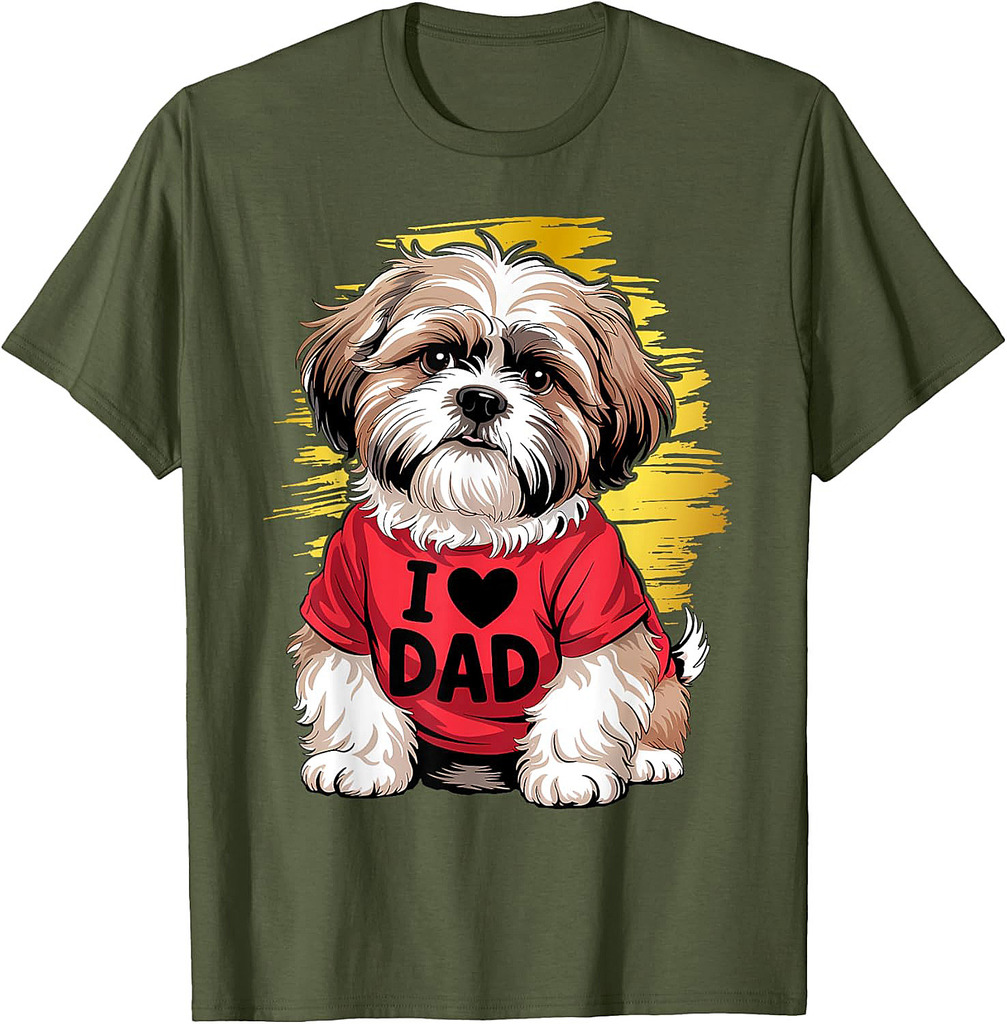 I Love Dad Tattoo Shih Tzu Dad Funny Father's Day T-Shirt