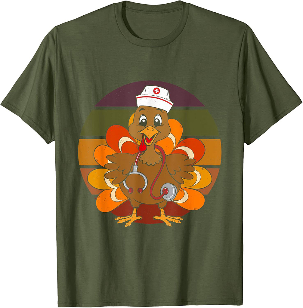 Vintage Turkey Nurse Thanksgiving Scrub Autumn Fall Season T-Shirt