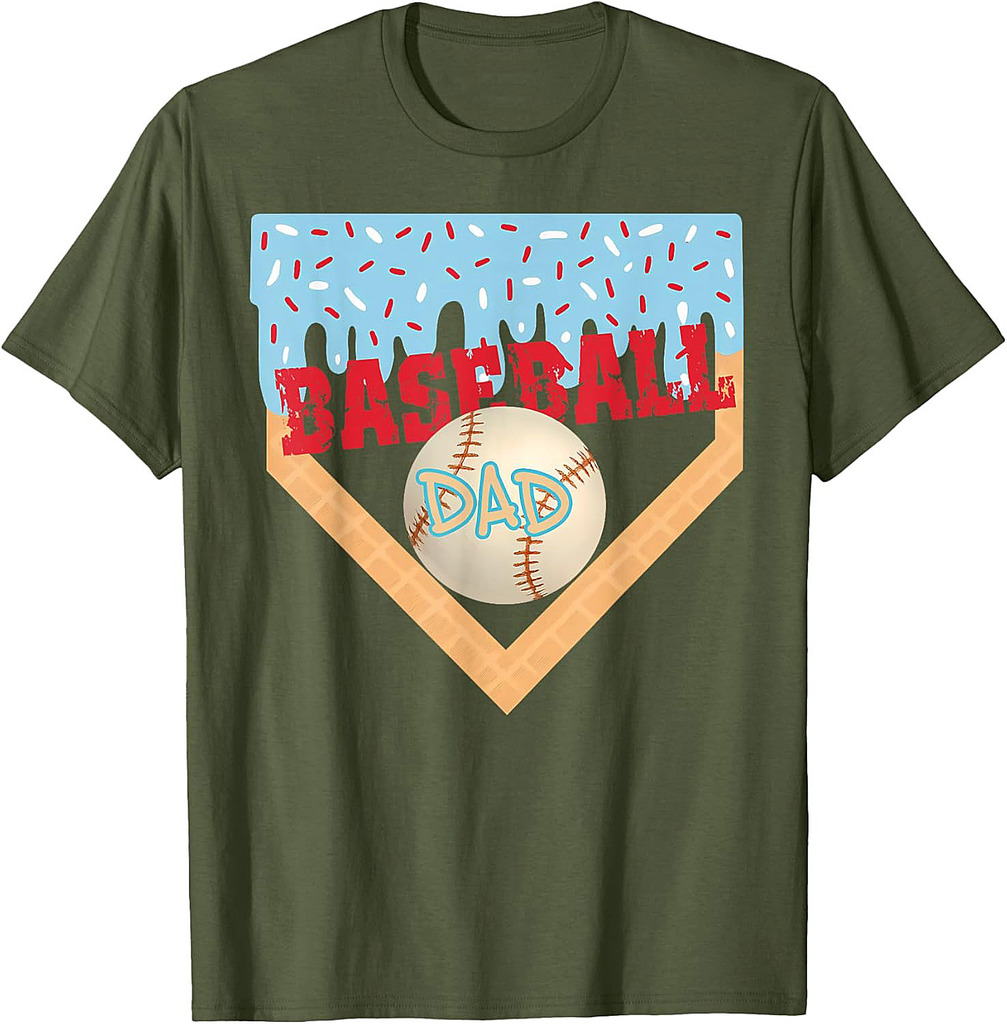 Baseball Dad Home Plate Ice Cream Drip Father's Day Daddy T-Shirt