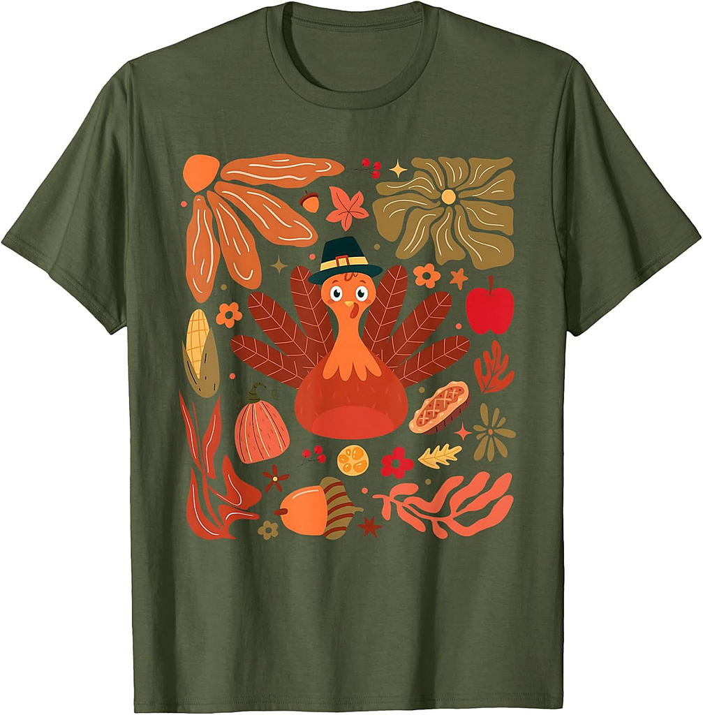 Turkey Floral Autumn Thanksgiving For Toddler Men Women T-Shirt