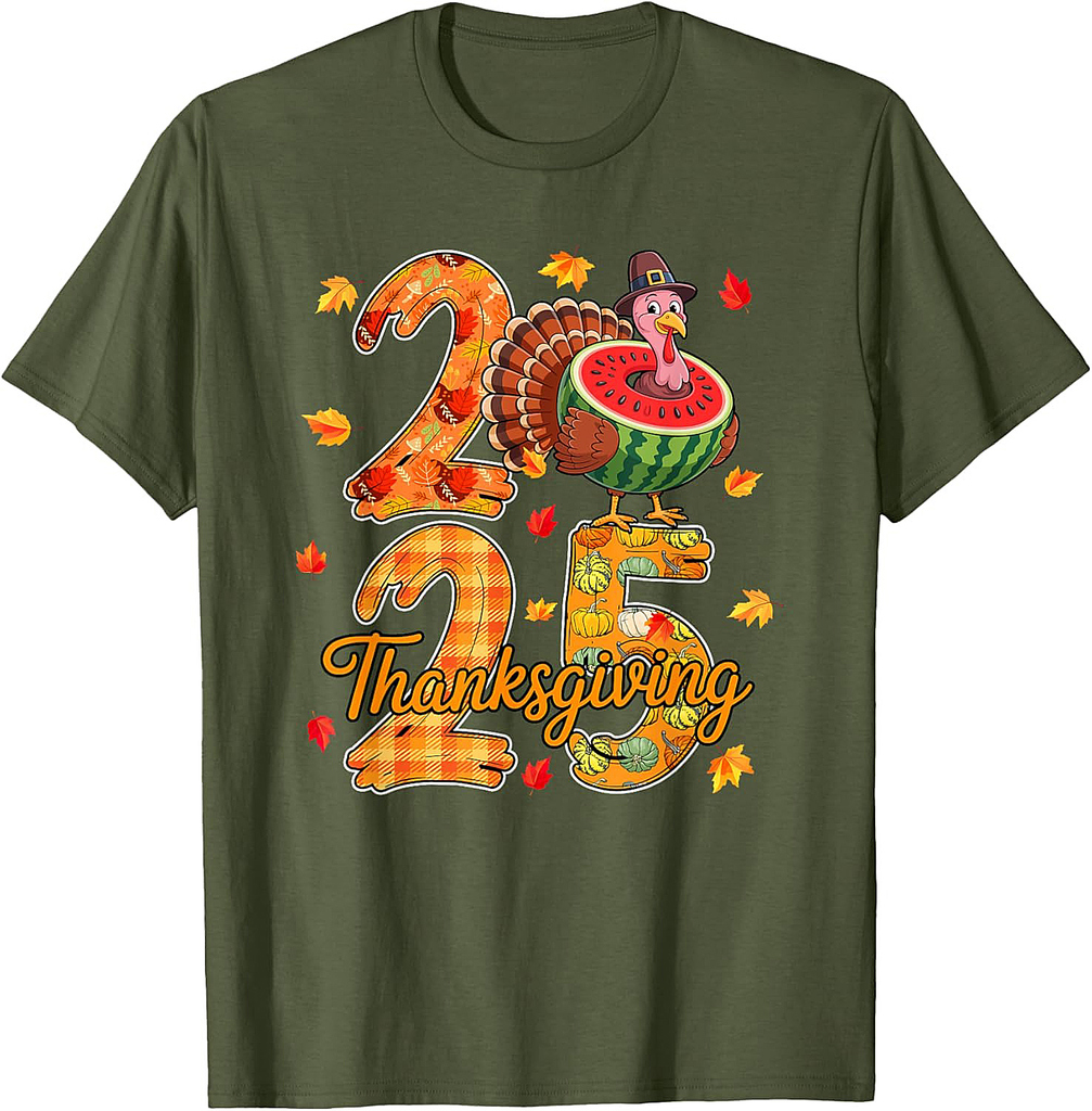 Thanksgiving 2025 Cute Turkey As Watermelon Vegan Autumn T-Shirt