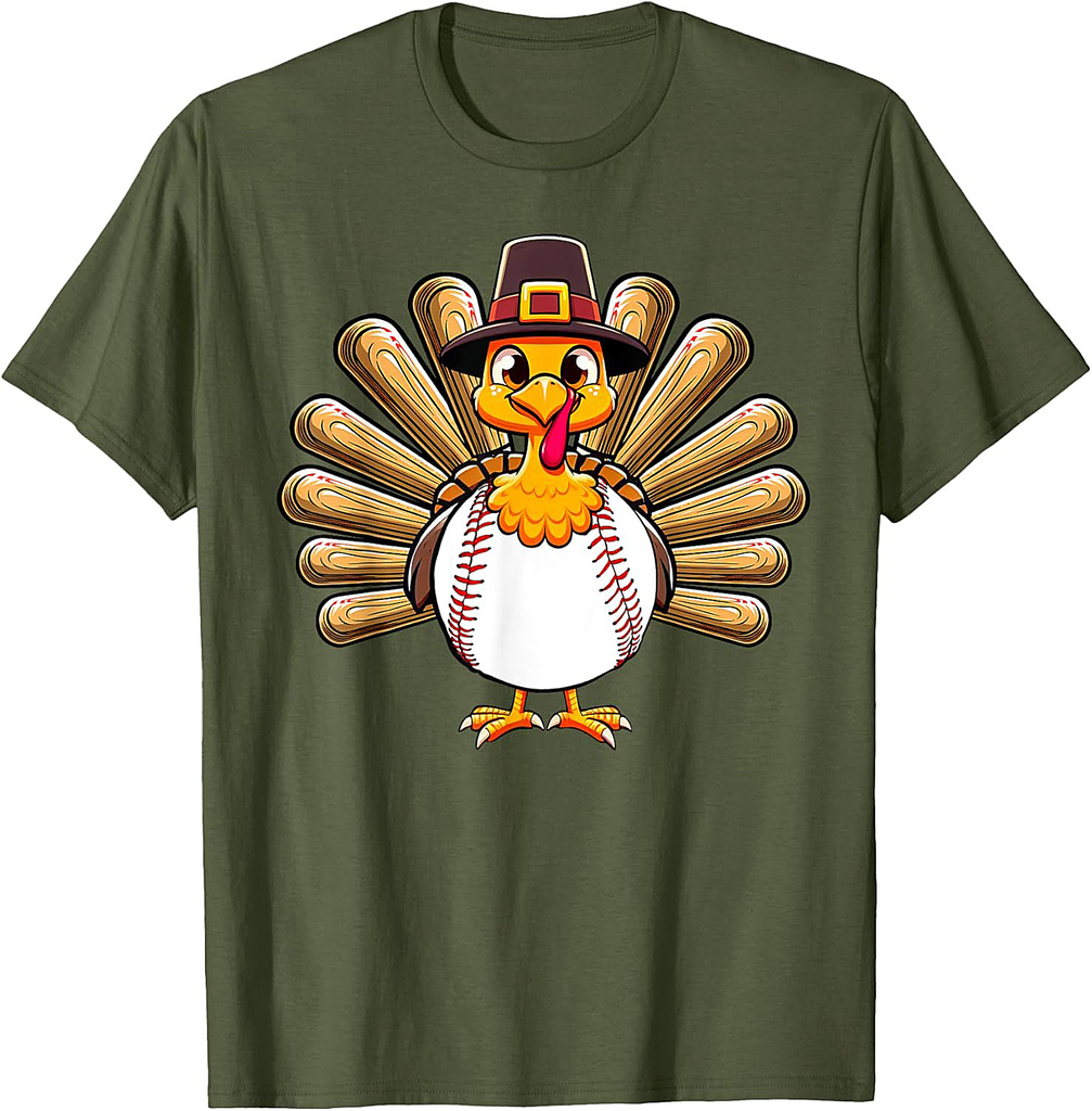 Baseball Turkey Thanksgiving Fall Funny Turkey Baseball Boys T-Shirt