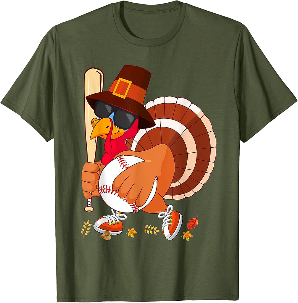 Turkey Playing Baseball Thanksgiving Turkey Baseball Player T-Shirt