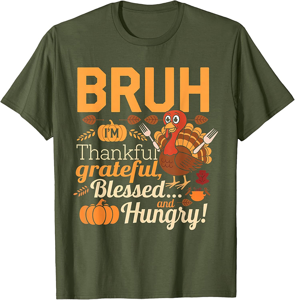 Thanksgiving Shirts for Women Men Bruh Thankful Blessed T-Shirt