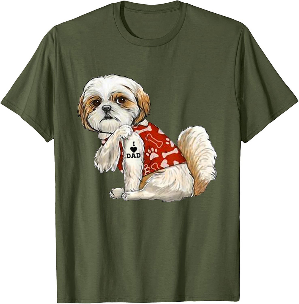I Love Dad Tattoo Shih Tzu Dad Funny Father's Day Gift T-Shirt