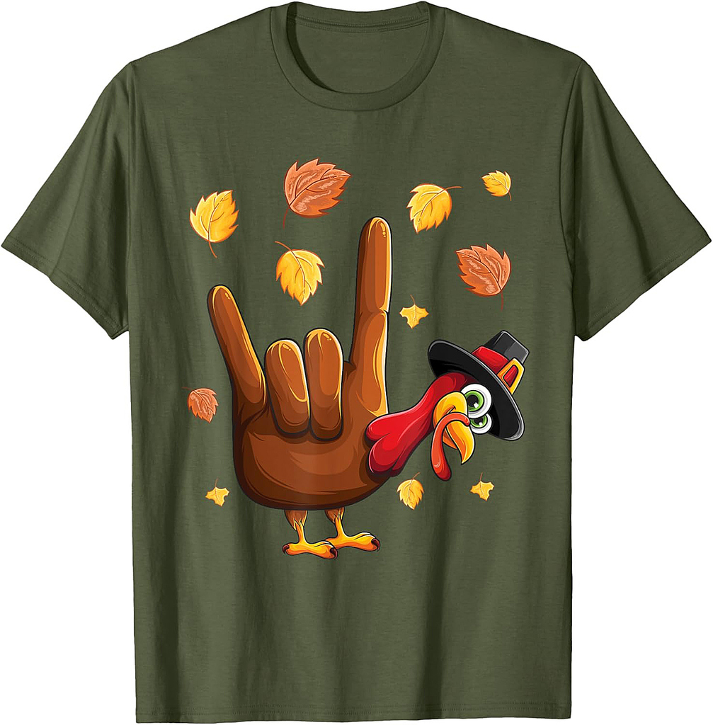 ASL Tukey American Sign Language I Love You Thanksgiving T-Shirt