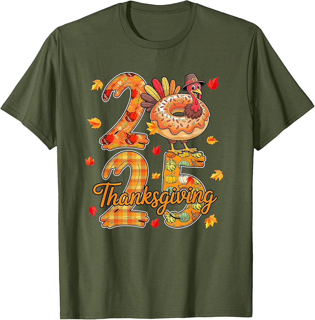 Thanksgiving 2025 Cute Turkey As Donut Food Lover Autumn T-Shirt