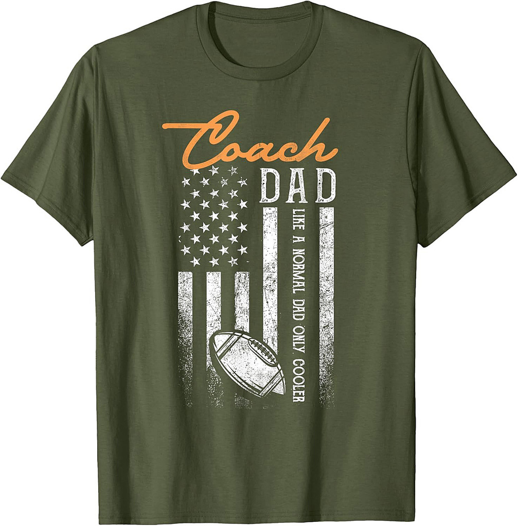 Football Coach Dad Like A Normal Dad Only Cooler USA Flag Fathers Day T-Shirt