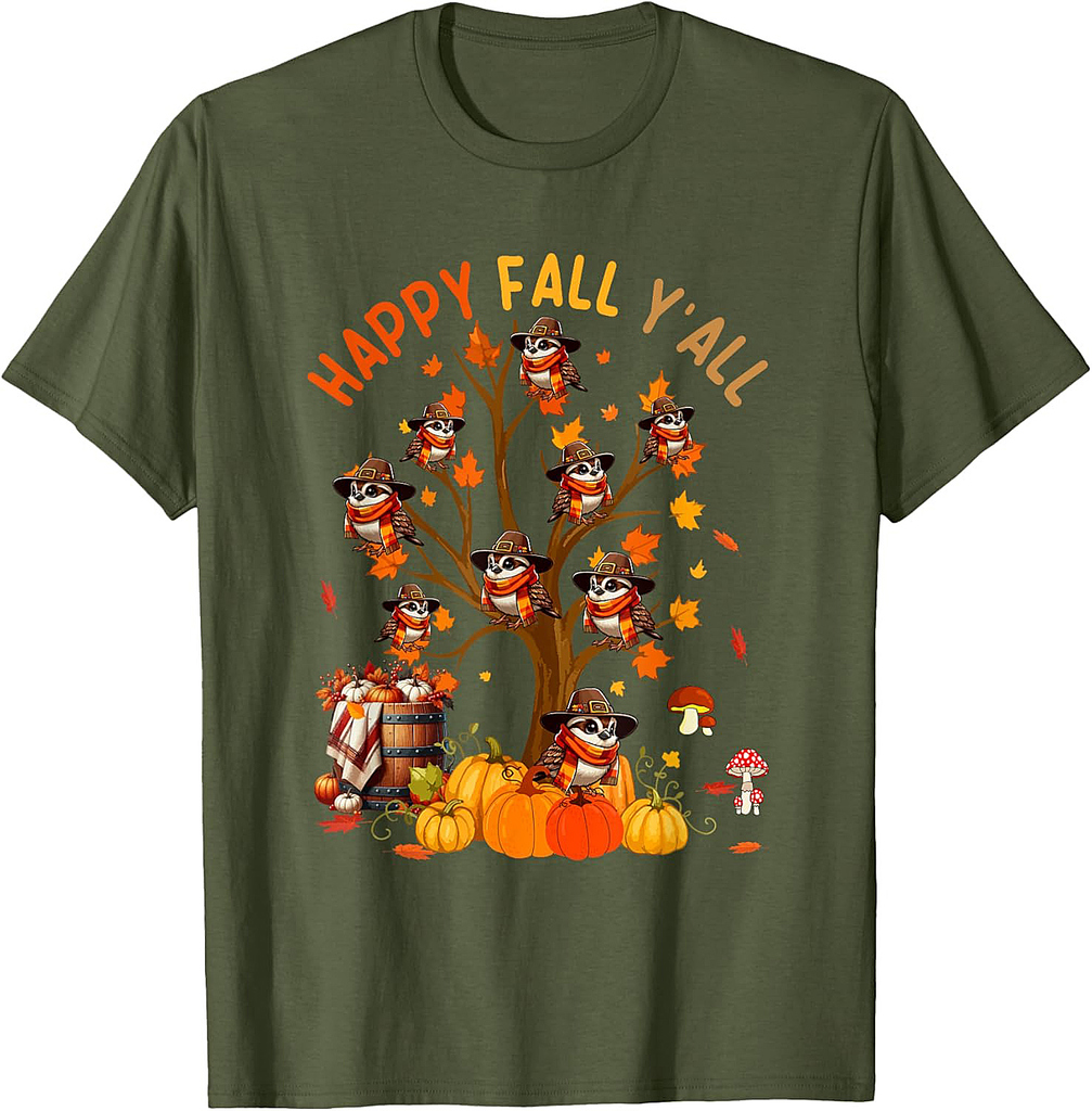 Fall Y'all Group Sparrows On Fall Tree Pumpkins Thanksgiving T-Shirt