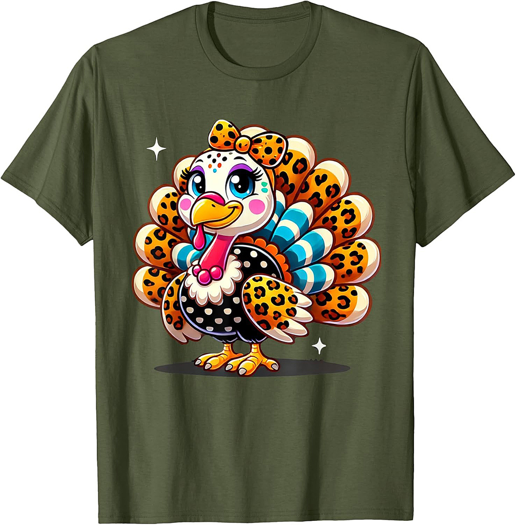 Cute Leopard Print Autumn Fall Thanksgiving Turkey T-Shirt