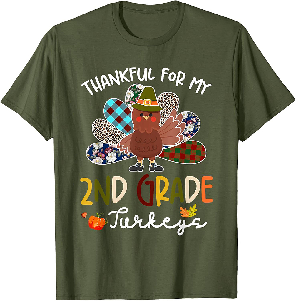 Thankful for My 2nd Grade Turkeys Teacher Thanksgiving Fall T-Shirt