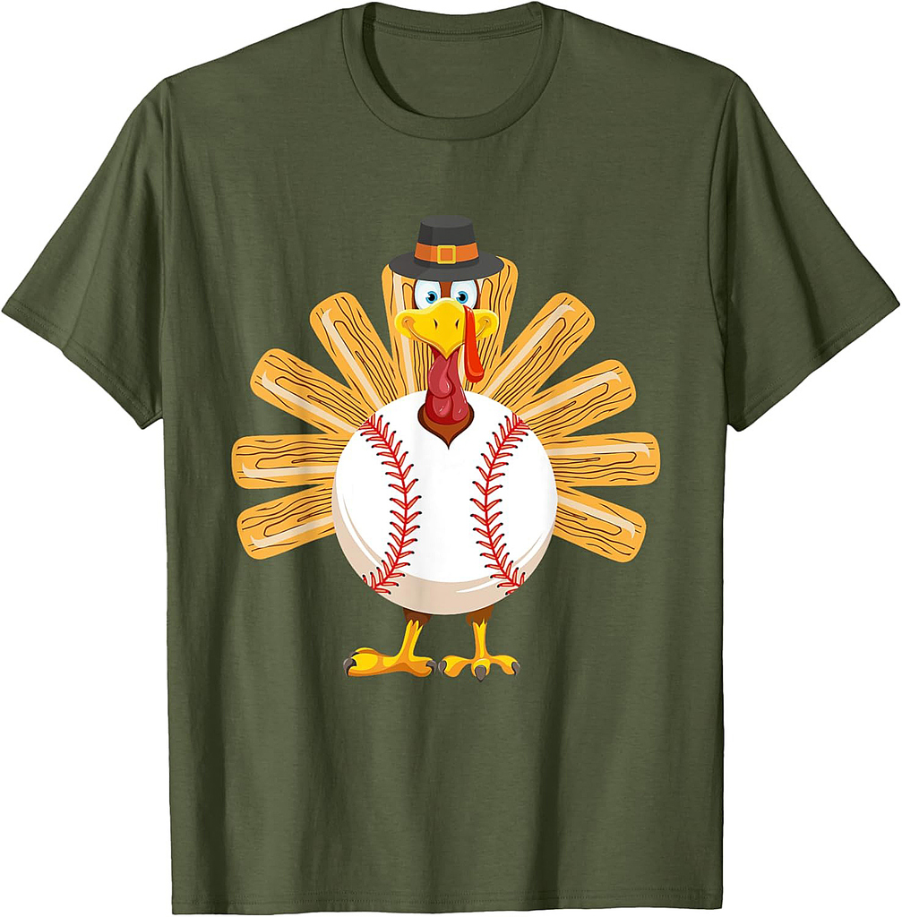Baseball Turkey Thanksgiving Shirt for Boys Toddlers Mom T-Shirt