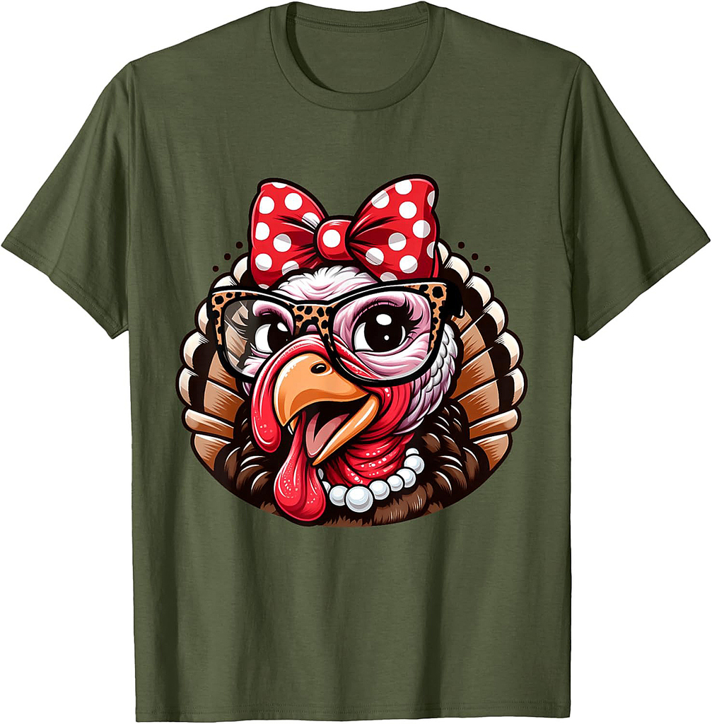 Thanksgiving Turkey Face Leopard Print Glasses Women Girls 001 T-Shirt