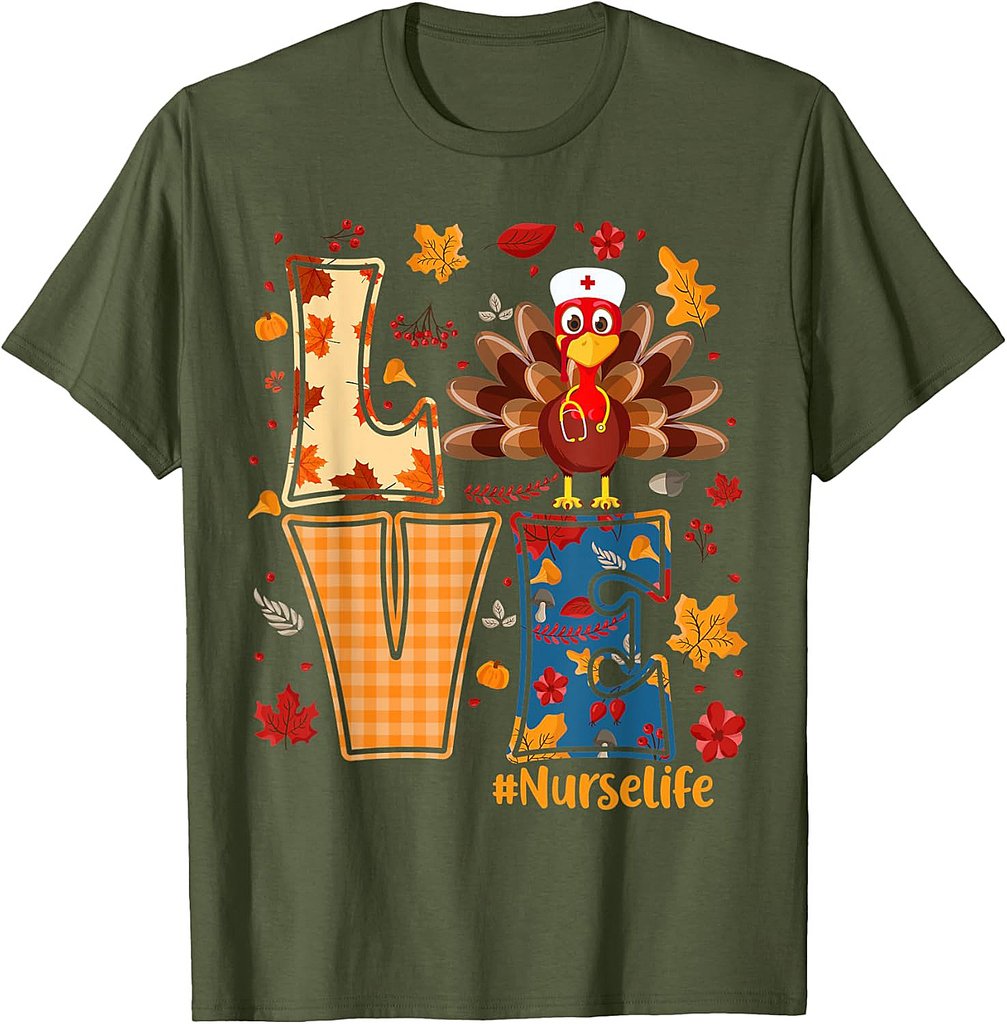 Love Nurse Life Thanksgiving Turkey Nurse Thankful Gifts T-Shirt