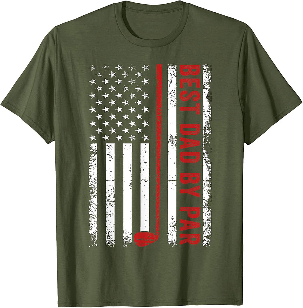 Funny Best Dad By Par Golf Father's Day USA Flag T-Shirt