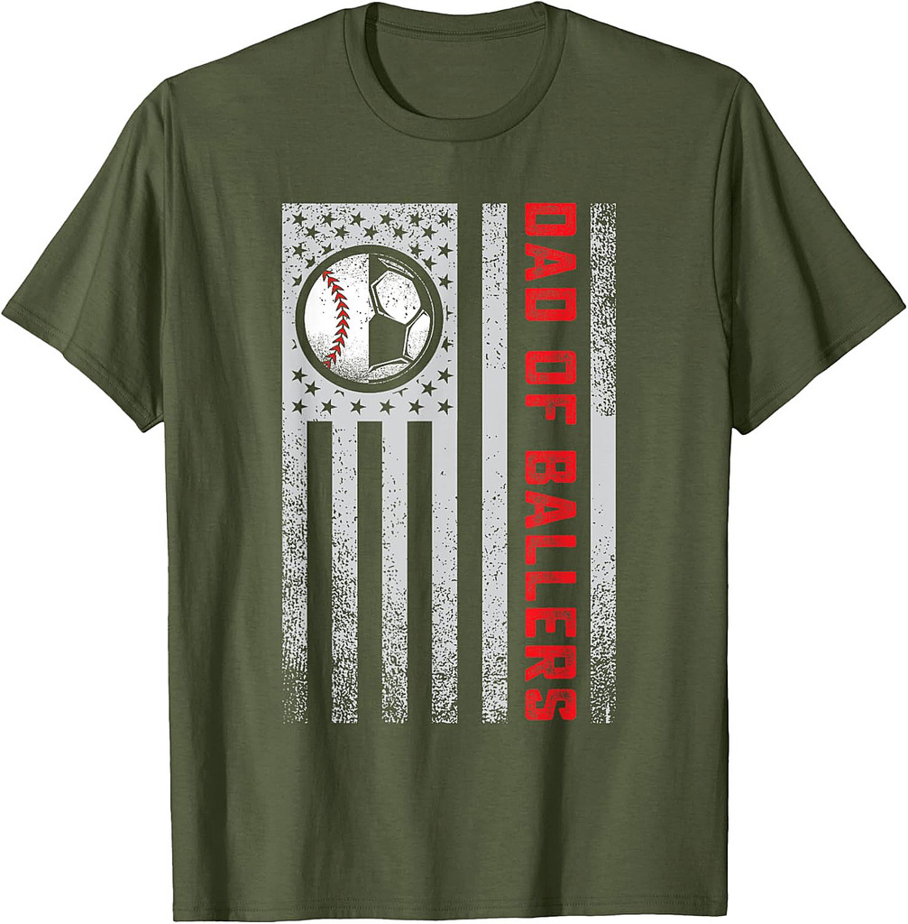 American Flag Dad Ballers Soccer Baseball Team Son Daughter Fathers Day T-Shirt