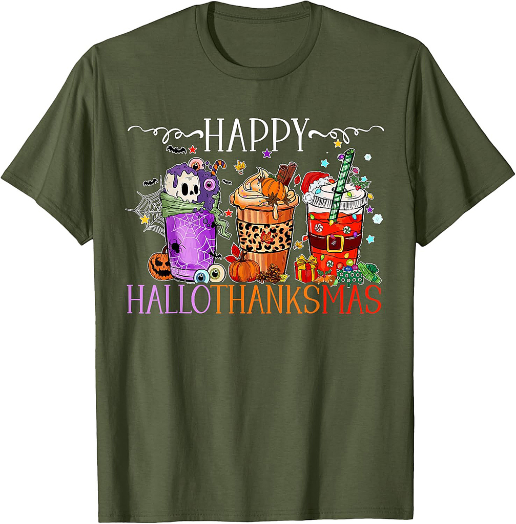 Happy Hallothanksmas Halloween Thanksgiving Christmas T-Shirt