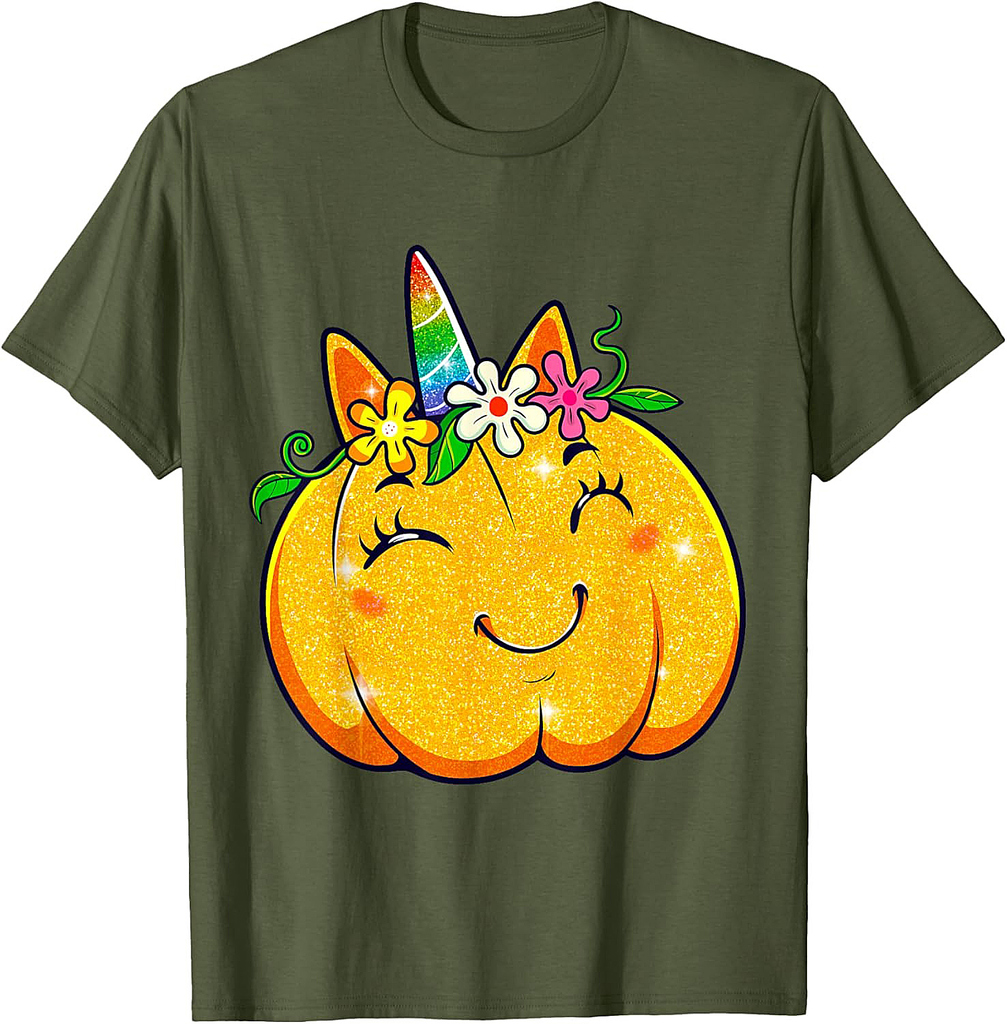 Unicorn Pumpkin Halloween Girl Cute Thanksgiving Girls T-Shirt