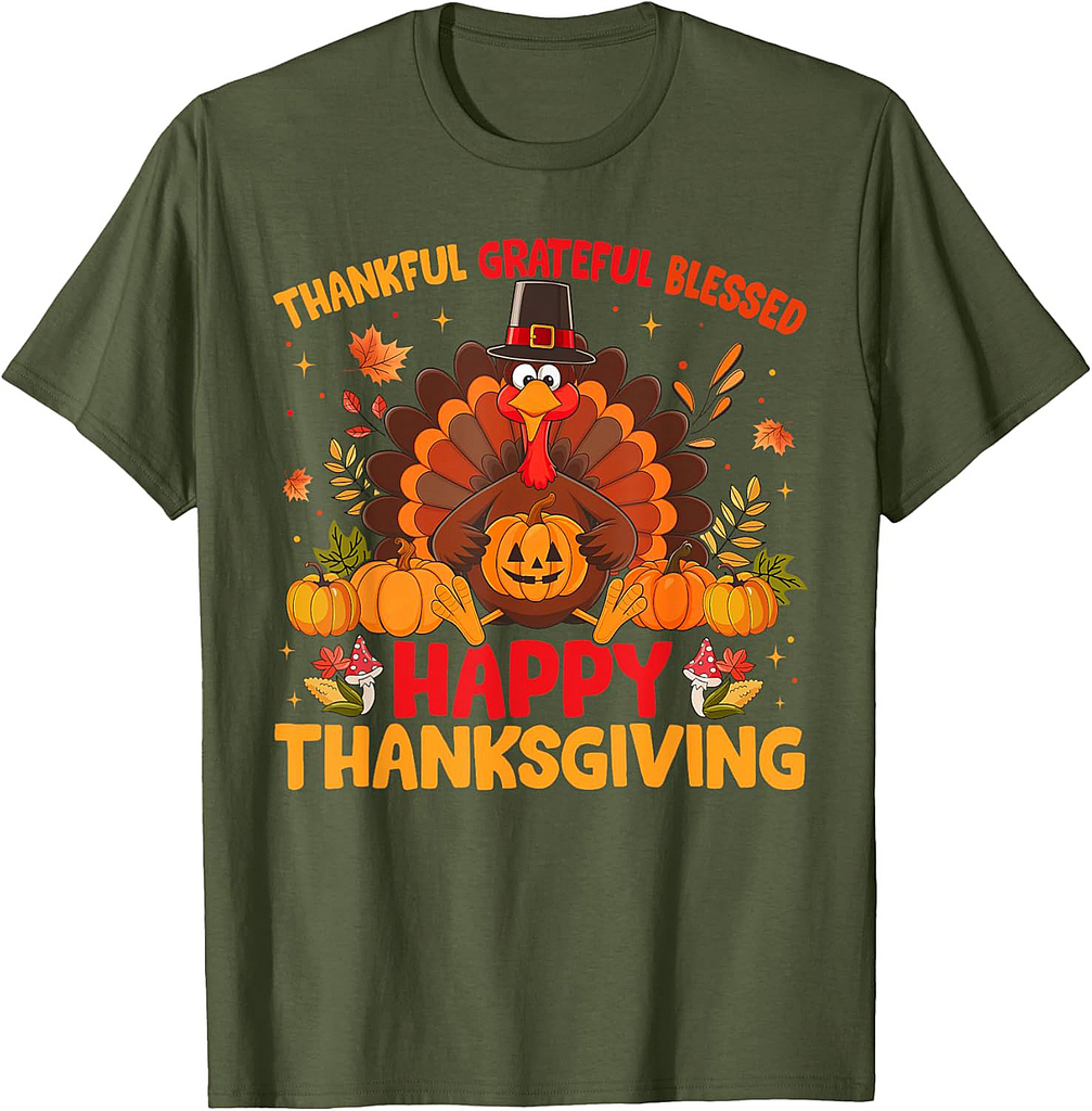 Happy Thanksgiving Thankful Grateful Blessed Turkey Women T-Shirt