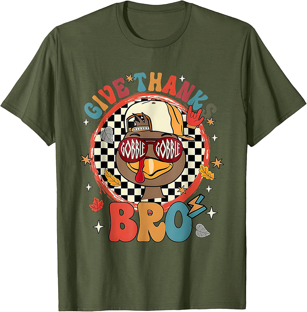 Give Thanks Bro Funny Turkey Thanksgiving Boys T-Shirt