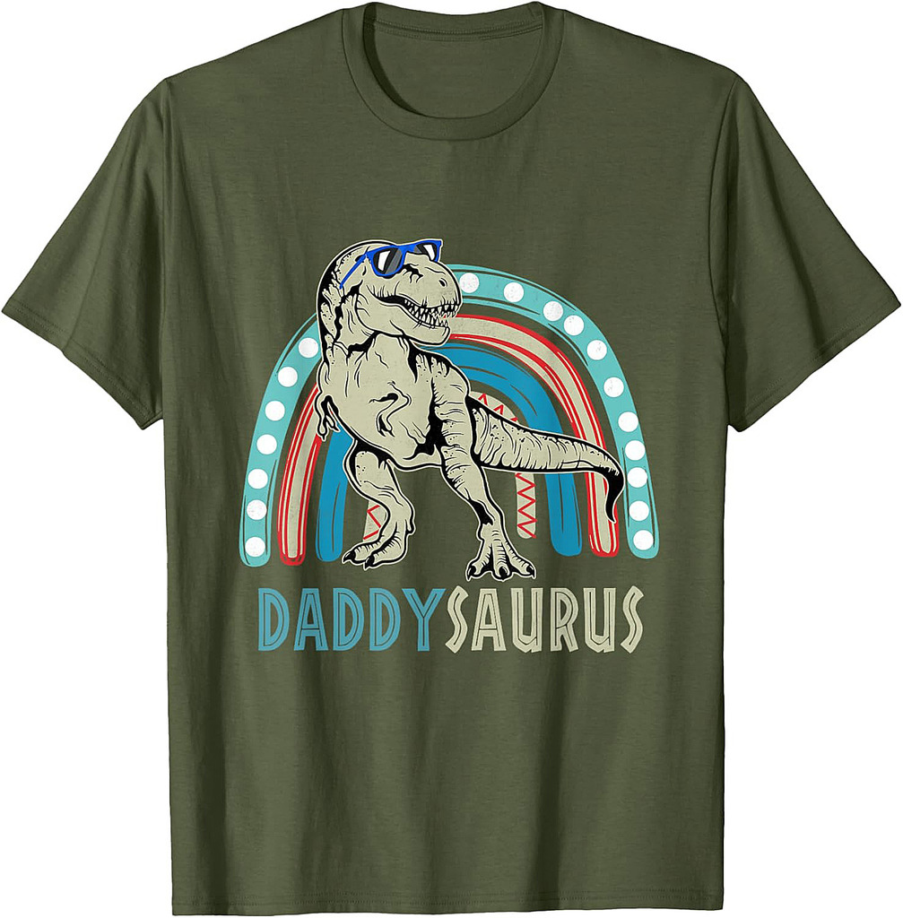 Daddysaurus T Rex Rainbow Daddy Saurus Father’s Day T-Shirt