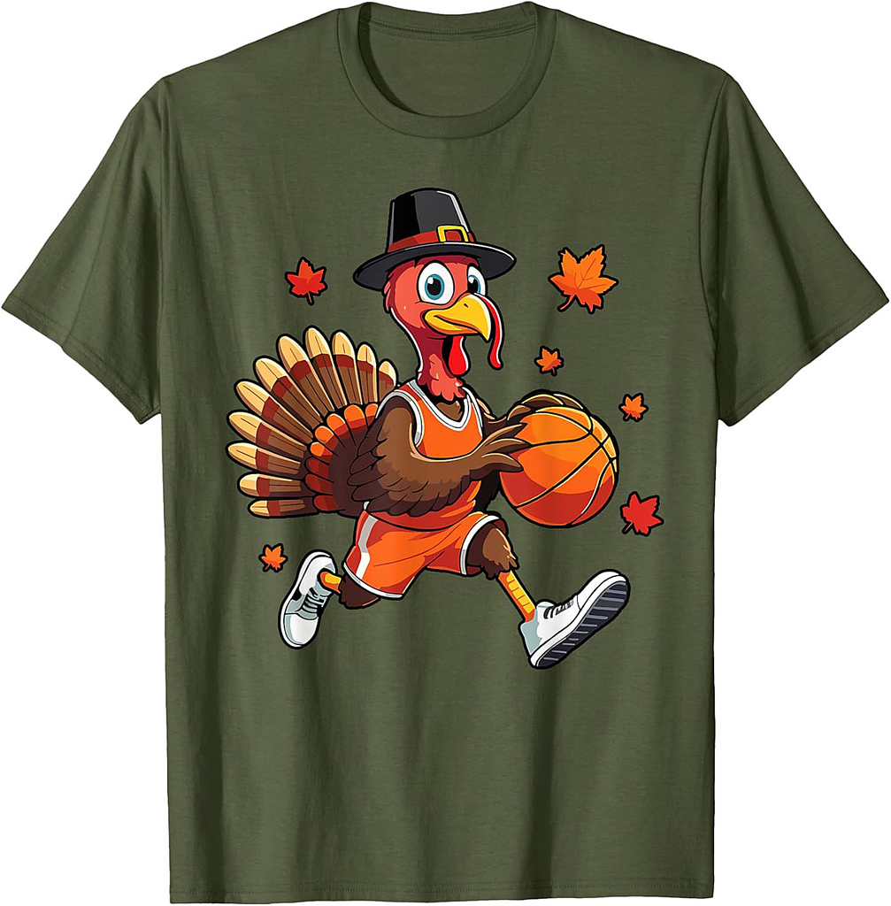 Turkey Playing Basketball Thanksgiving Basketball Player Boy T-Shirt