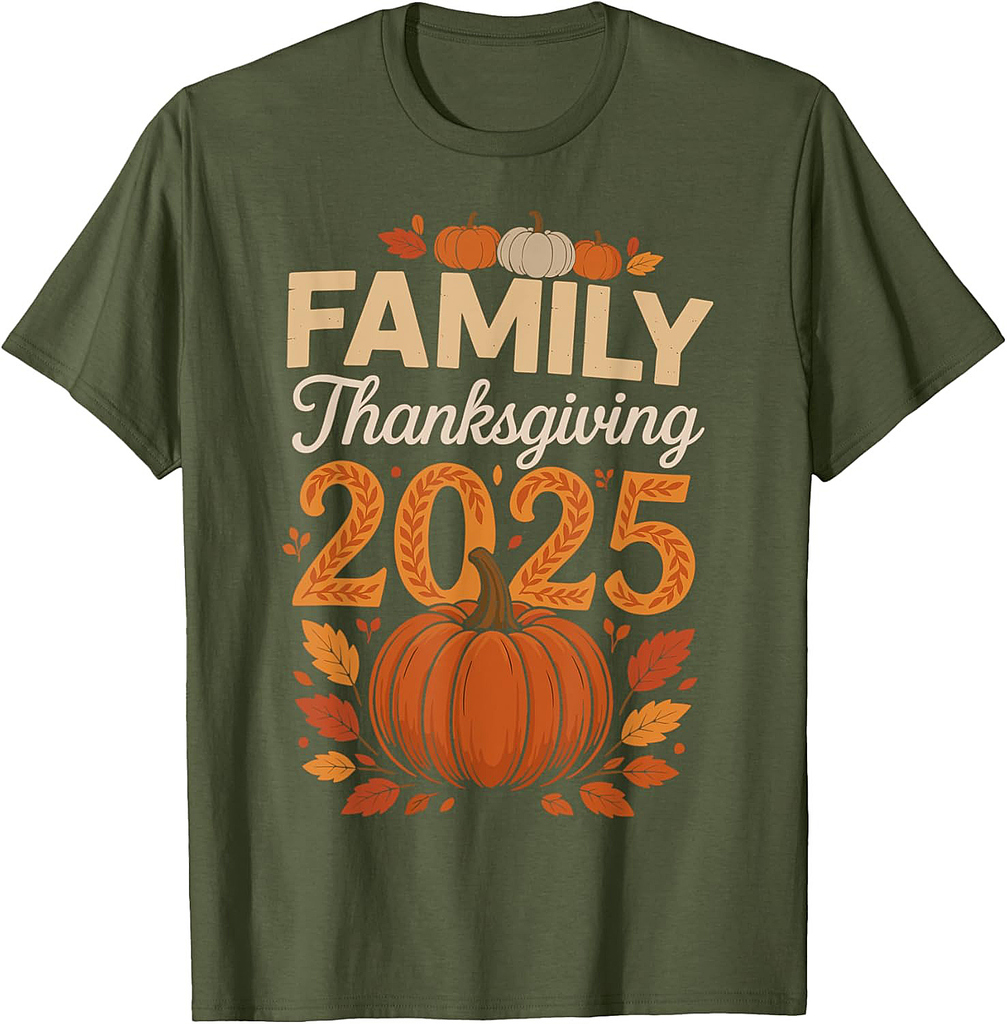 Family Thanksgiving 2025 Crew Pumpkin Turkey Group Matching T-Shirt