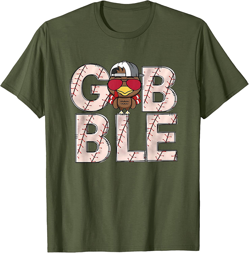 Baseball Gobble Turkey Thanksgiving Catcher Pitcher Boys T-Shirt