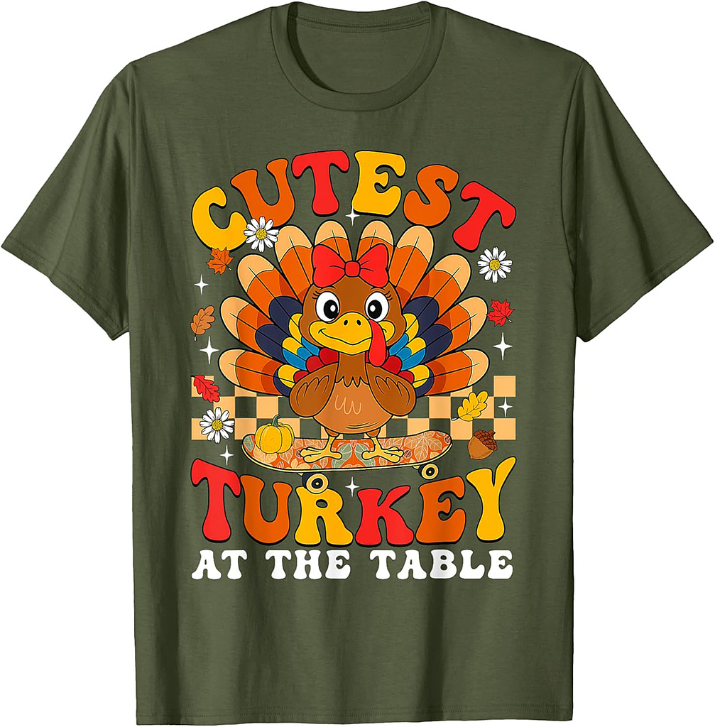Thanksgiving Cutest Turkey at The Table Toddlers Girls  T-Shirt