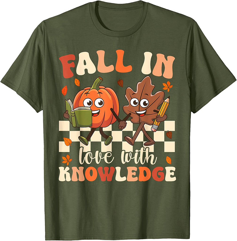 Fall In Love With knowledge Teacher Thanksgiving Pumpkin T-Shirt