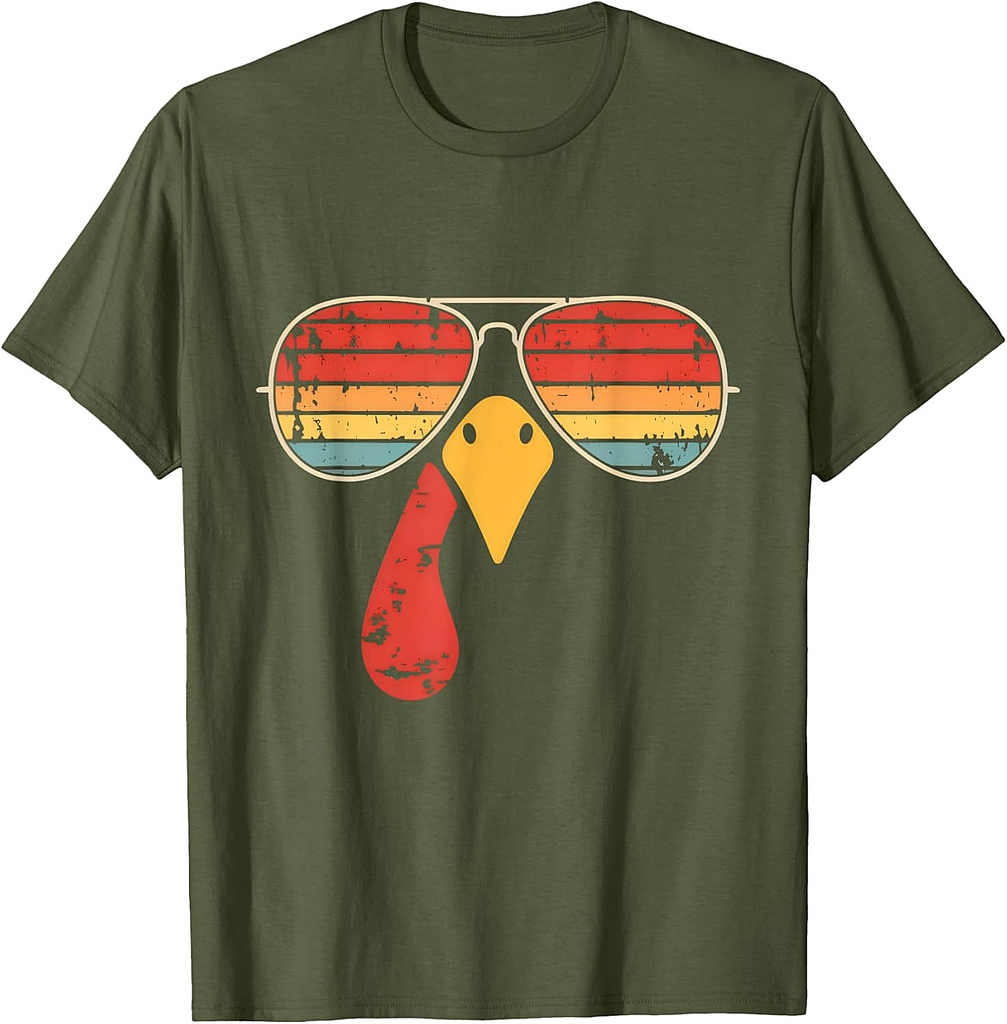 Cool Vintage Turkey Face With Sunglasses Funny Thanksgiving T-Shirt