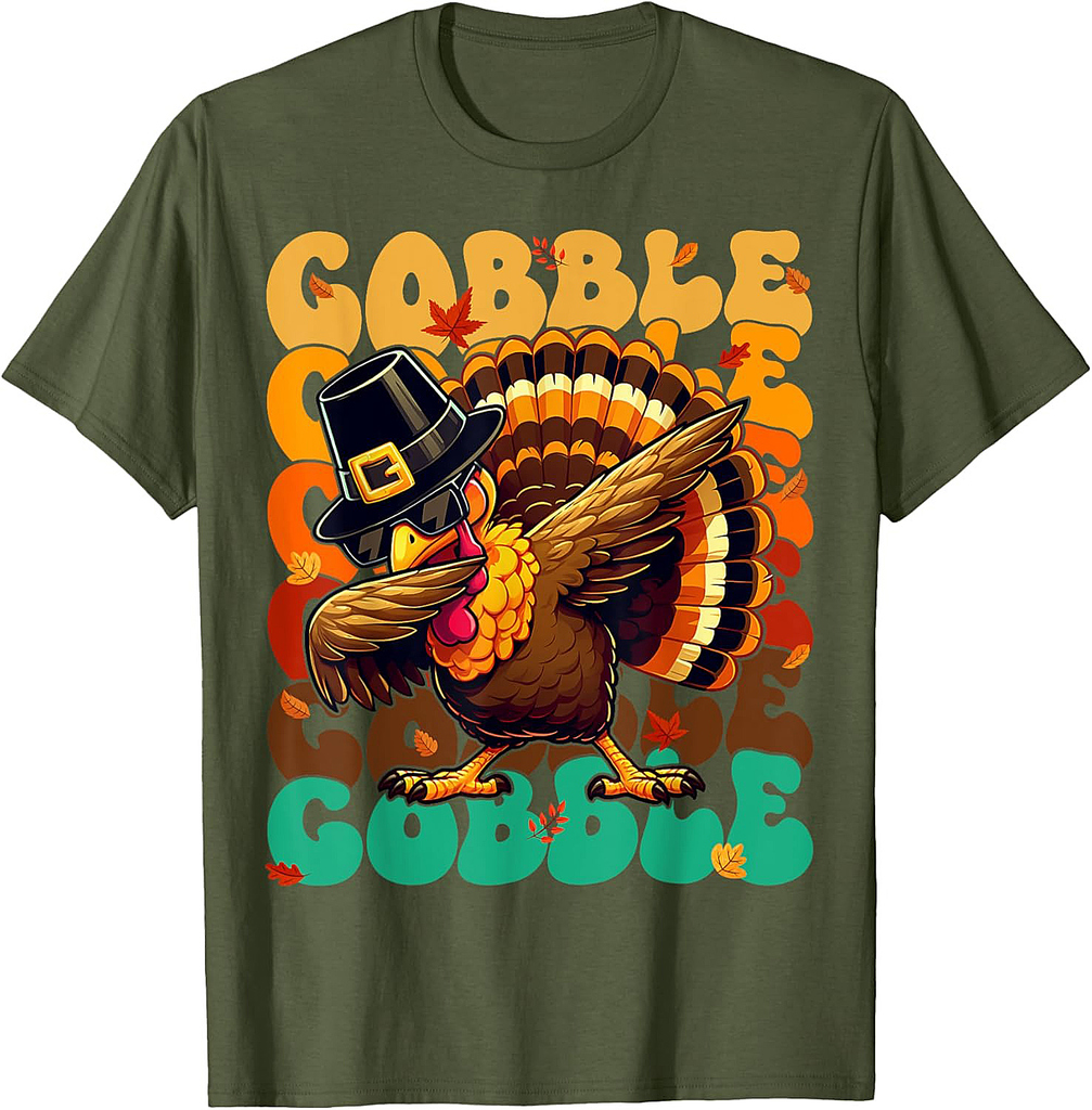 Thanksgiving Dabbing Turkey Gobble Gobble Pilgrim Boys T-Shirt