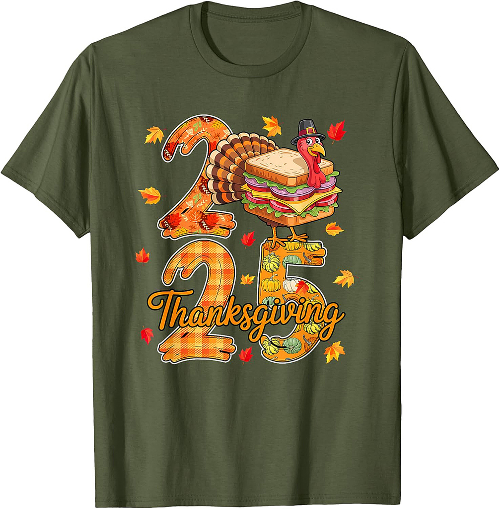 Thanksgiving 2025 Cute Turkey As Sandwich Food Lover Autumn T-Shirt