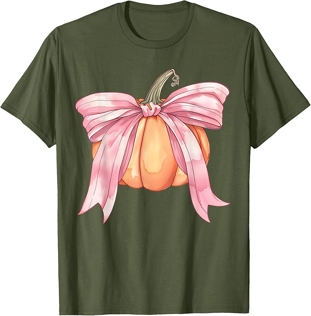 Coquette Autumn Pumpkin Pink Bow Girly Halloween Fall Women T-Shirt