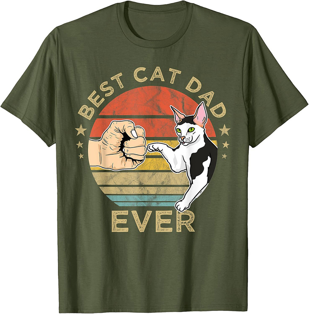 Funny Best Cat Dad Ever Vintage Retro Gift For Father Daddy T-Shirt