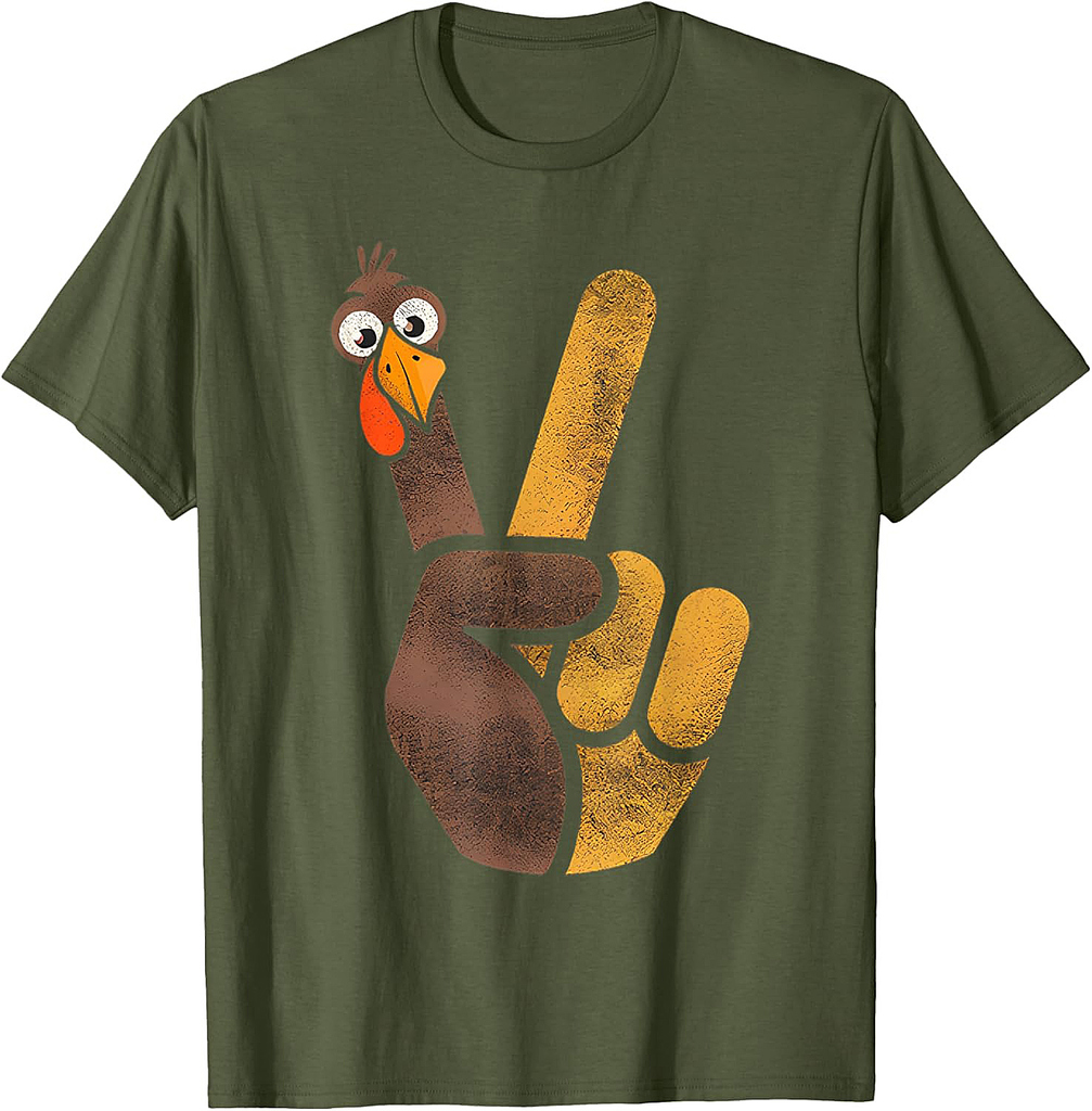 Funny Thanksgiving Cute Turkey Peace Sign Men Women T-Shirt