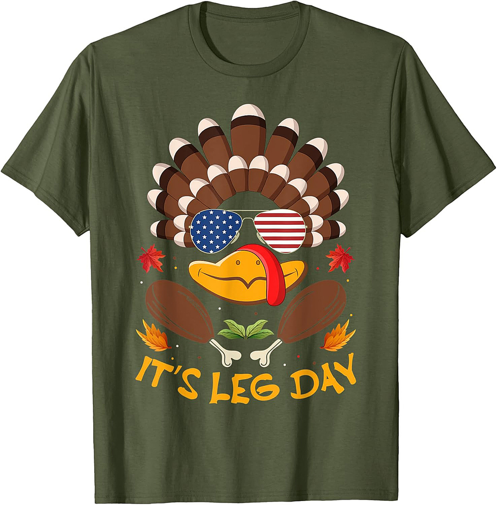 It's Leg Day US Flag Funny Thanksgiving Turkey Day T-Shirt