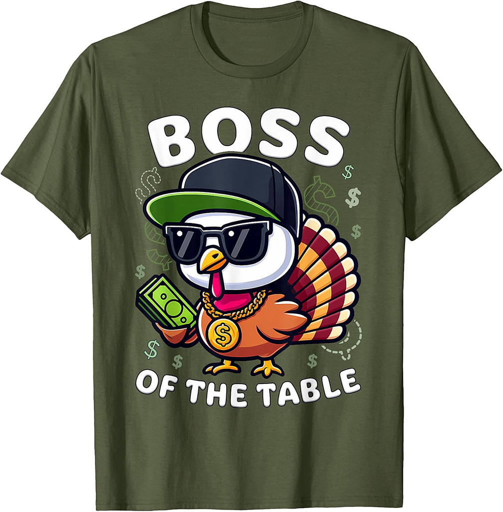 Thanksgiving Boy Funny Turkey Boss of the Table T-Shirt