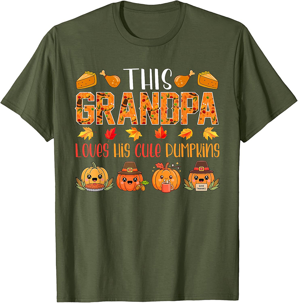 Grandpa Loves His Cute Pumpkins Thanksgiving Fall Pilgrim T-Shirt