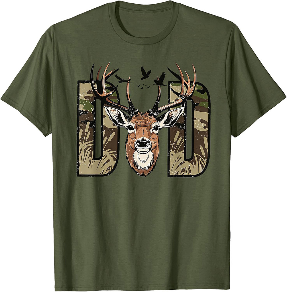 Retro Camo Dad Hunting, Camouflage Deer Matching Funny Father's Day T-Shirt