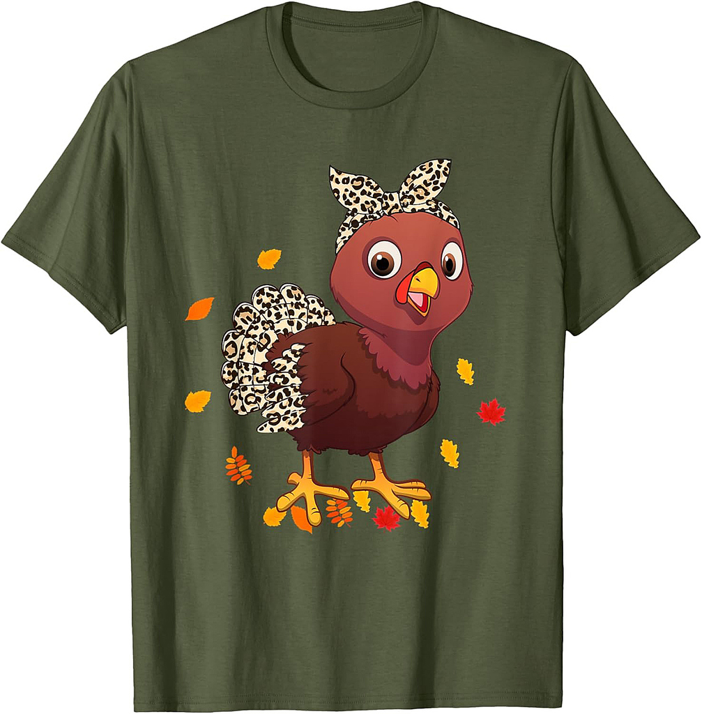 Leopard Turkey Girl Thanksgiving Autumn Fall season Women T-Shirt