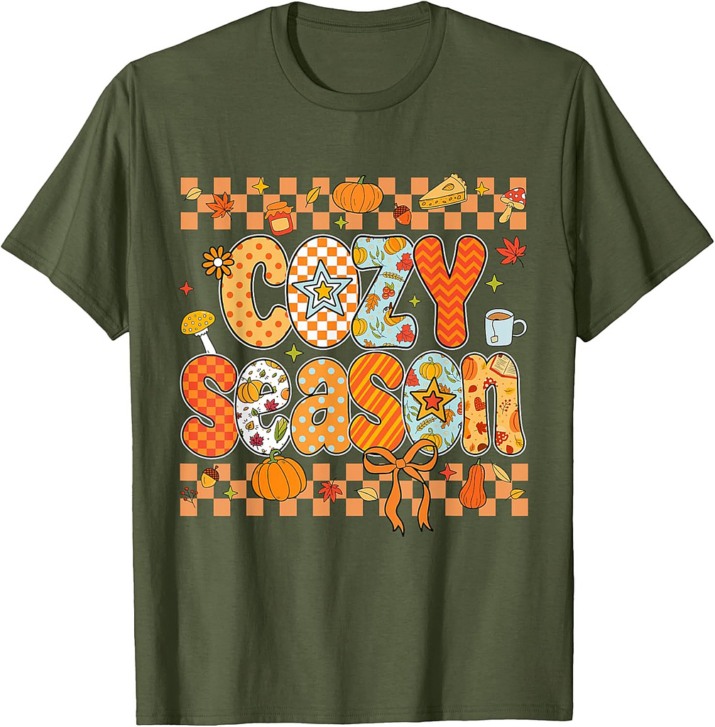 Preppy Cozy Season Fall Vibes Thanksgiving Halloween Autumn T-Shirt
