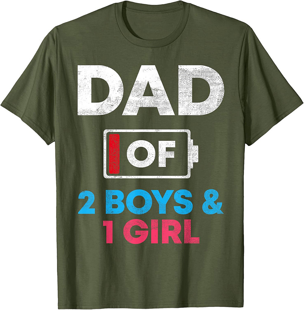 Dad Of 2 Boys And 1 Girl Battery Low Daddy Father's Day Gift T-Shirt