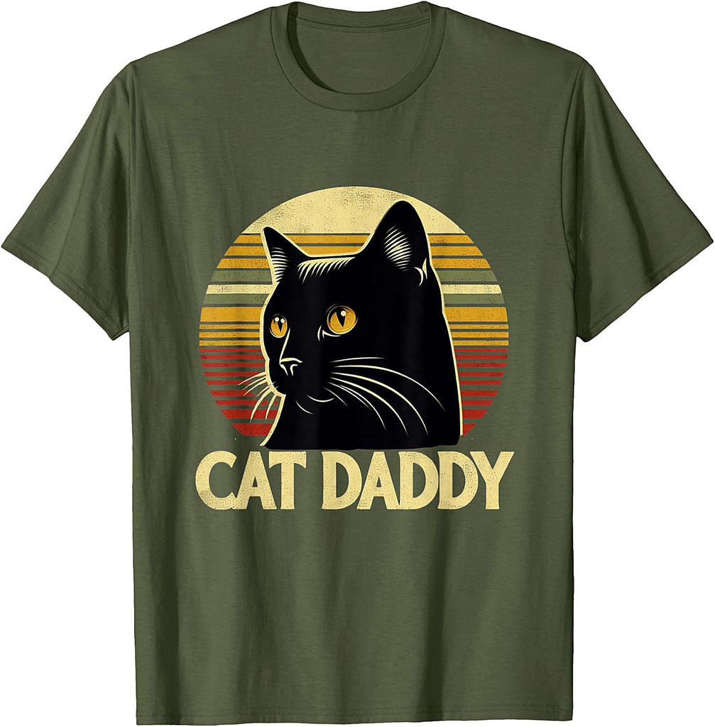 Cat Daddy Funny Cool Black Cat Father's Day Retro Cat Dad T-Shirt