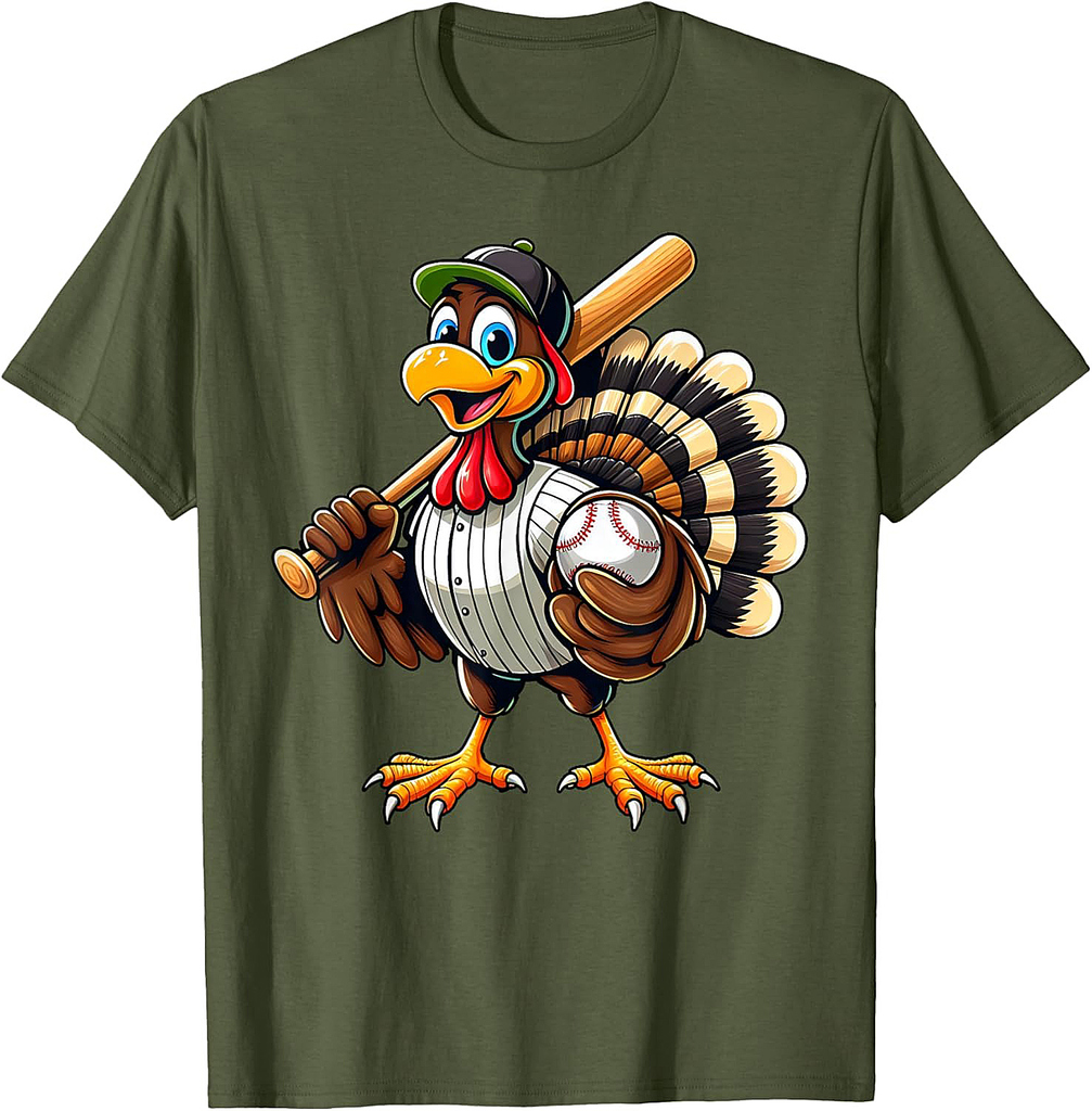 Cool Thanksgiving Baseball Gobble Player Turkey Baseball T-Shirt