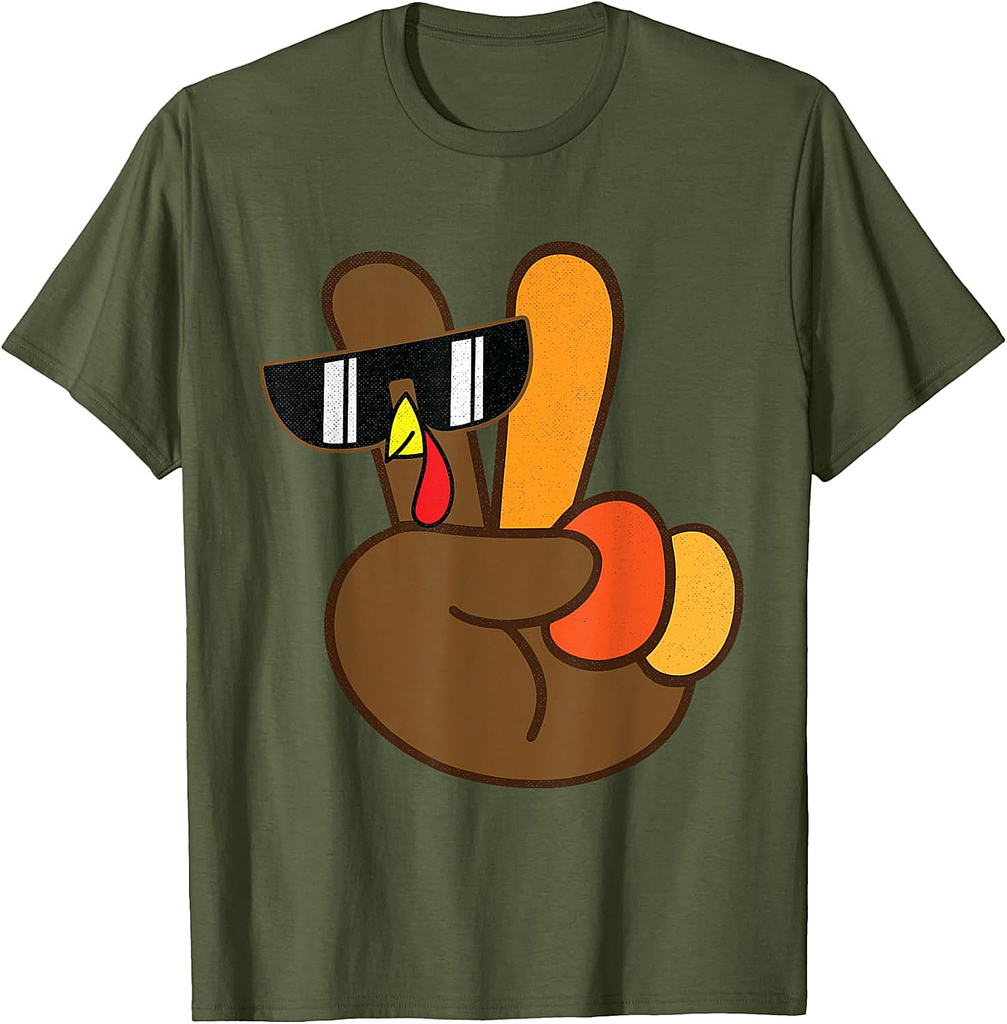 Peace Sign Turkey Hand Cool Thanksgiving Boys Men Women T-Shirt